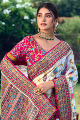 Nayoora Royal Cream Multicolor Premium Mirror Work Designer Saree
