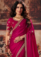 Nayoora Magenta Fancy Fabric Embroidered Designer Saree
