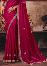 Nayoora Magenta Fancy Fabric Embroidered Designer Saree