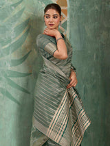 Nayoora Sage Green Tissue Cotton Zari Saree