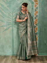 Nayoora Sage Green Tissue Cotton Zari Saree