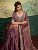 Nayoora Sheen Rise Mauve Brown Metallic Embroidered Saree