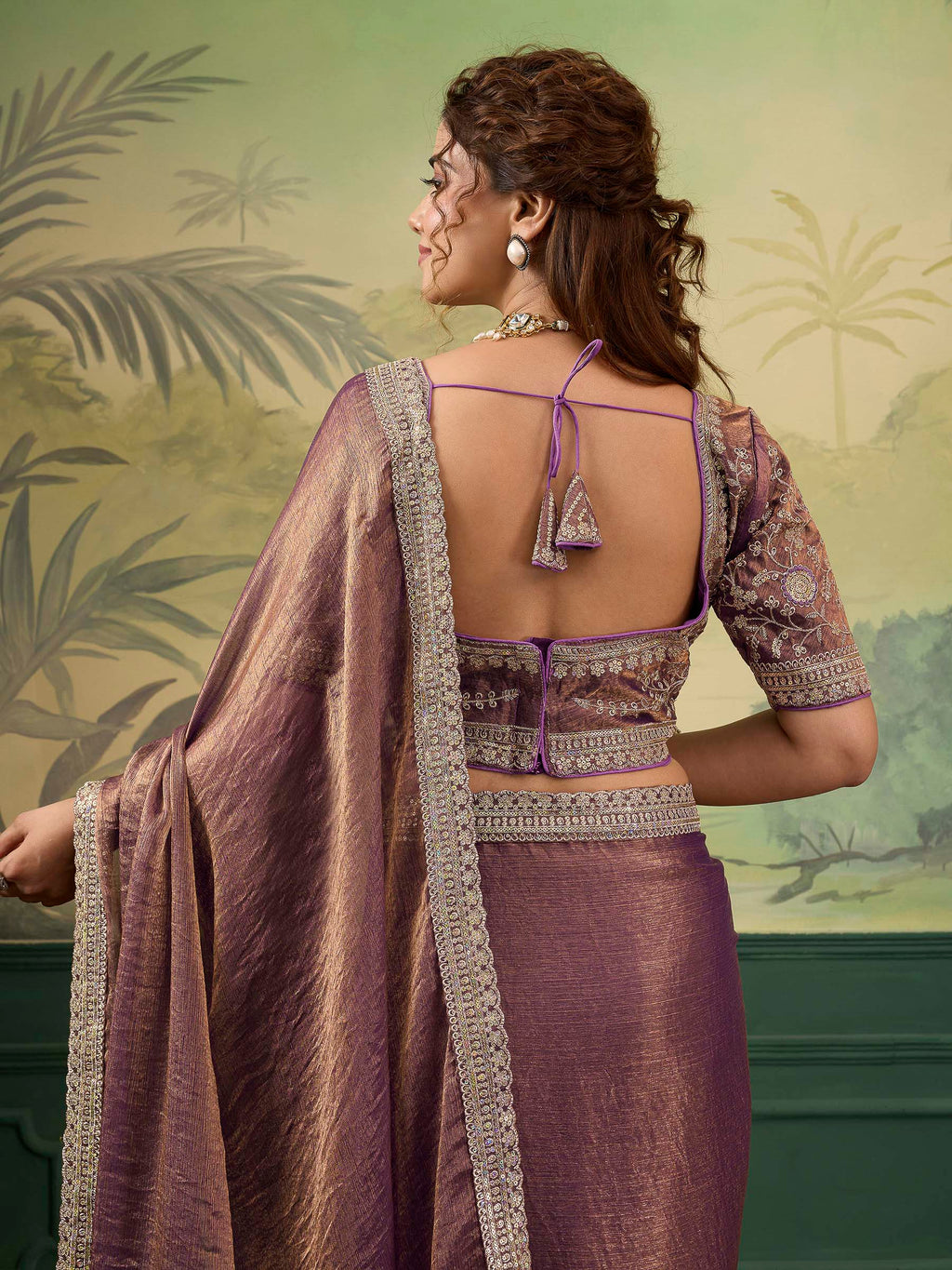 Nayoora Sheen Rise Mauve Brown Metallic Embroidered Saree