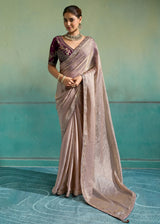 Nayoora Champagne Velvet Satin Embroidered Designer Saree