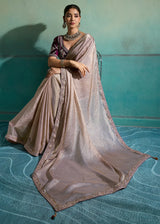 Nayoora Champagne Velvet Satin Embroidered Designer Saree