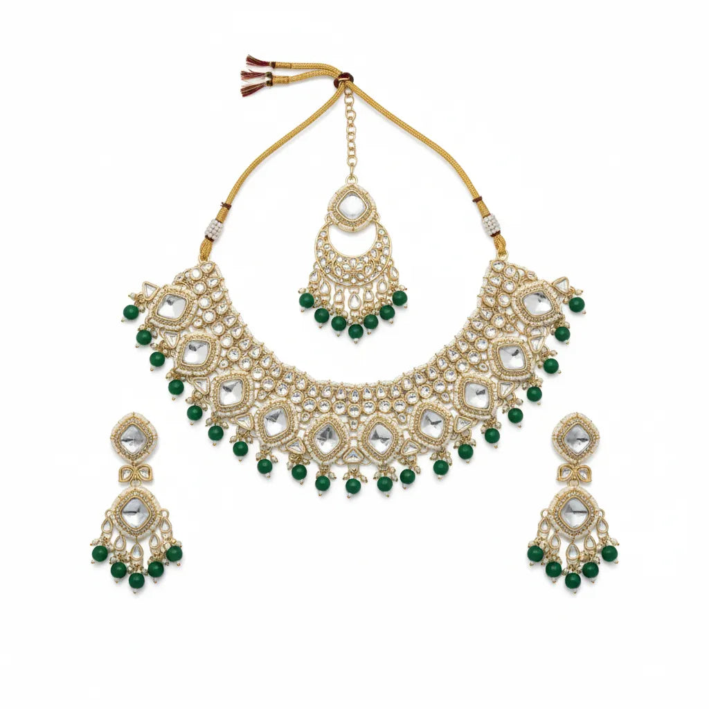 Nayoora Emerald Green Kundan Choker Jewellery Set