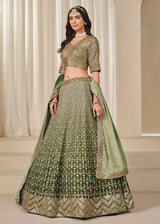 Nayoora Emerald Green Premium Chinnon Silk Lehenga Choli with Heavy Work