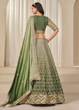 Nayoora Emerald Green Premium Chinnon Silk Lehenga Choli with Heavy Work