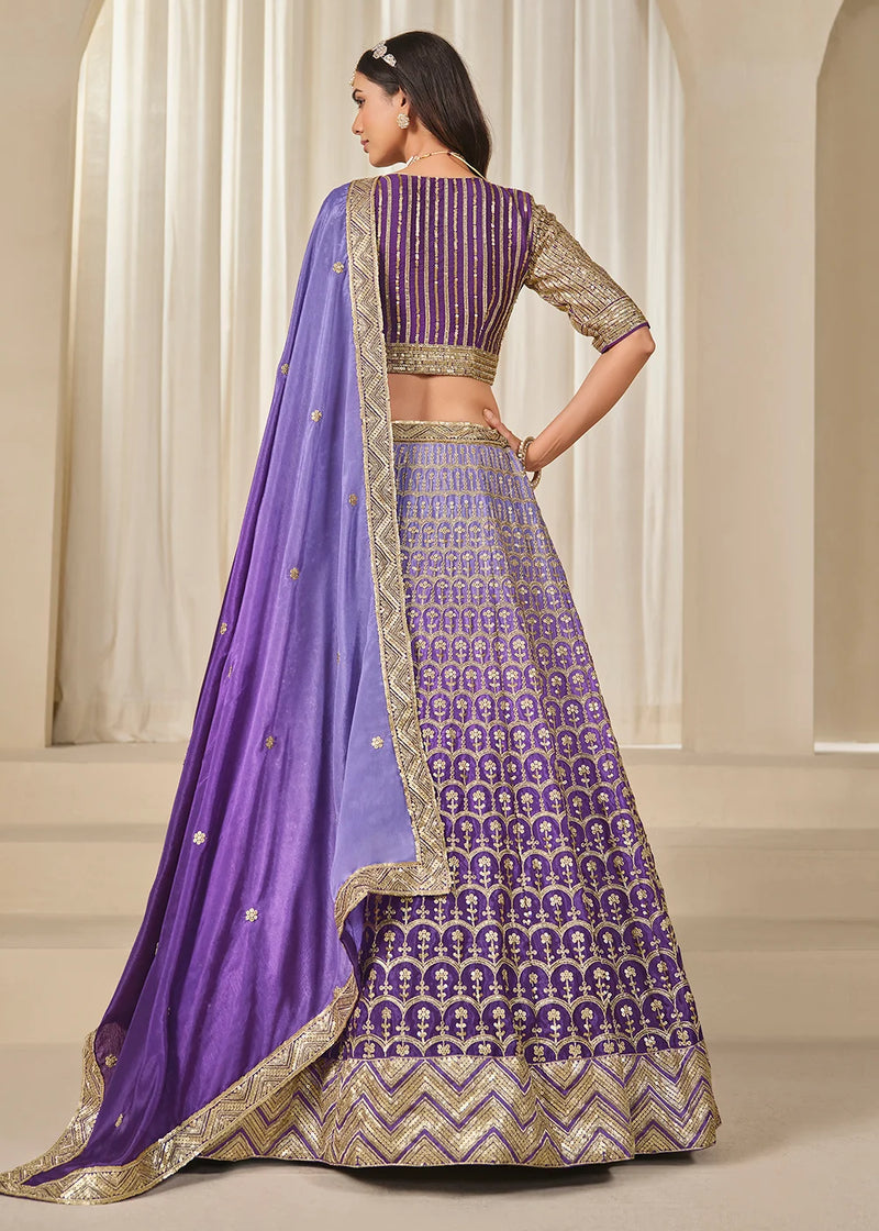 Nayoora Royal Purple Premium Chinnon Silk Lehenga Choli with Heavy Work