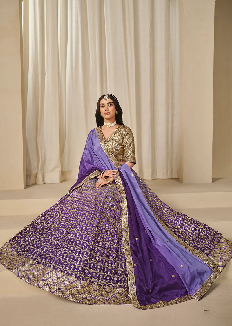 Nayoora Royal Purple Premium Chinnon Silk Lehenga Choli with Heavy Work