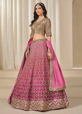 Nayoora Rani Pink Premium Chinnon Silk Lehenga Choli with Heavy Work
