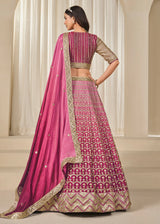 Nayoora Rani Pink Premium Chinnon Silk Lehenga Choli with Heavy Work