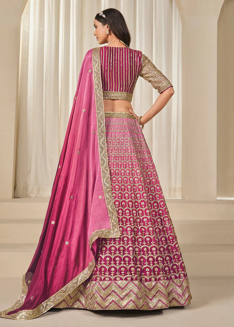 Nayoora Rani Pink Premium Chinnon Silk Lehenga Choli with Heavy Work