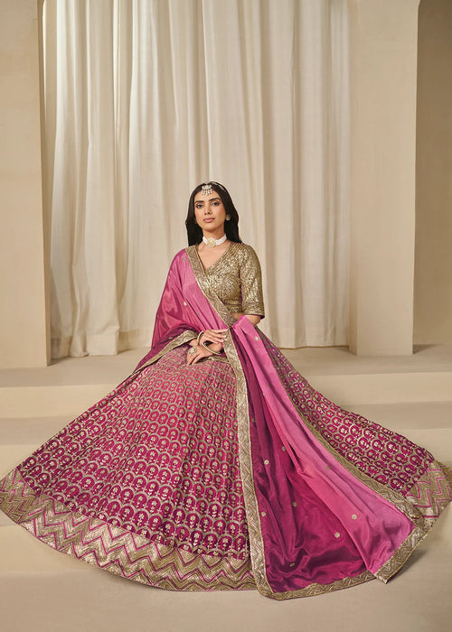 Nayoora Rani Pink Premium Chinnon Silk Lehenga Choli with Heavy Work