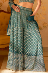 Nayoora Teal Embellished Georgette Palazzo Suit with Dupatta