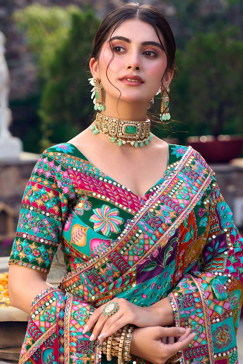 Nayoora Rang Dhara Multicolor Premium Mirror Work Designer Saree