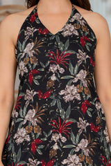 Nayoora Black Floral Printed Pure Cotton Halter Neck Top