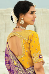 Nayoora Royal Purple Georgette Woven Saree with Mustard Embroidered Blouse