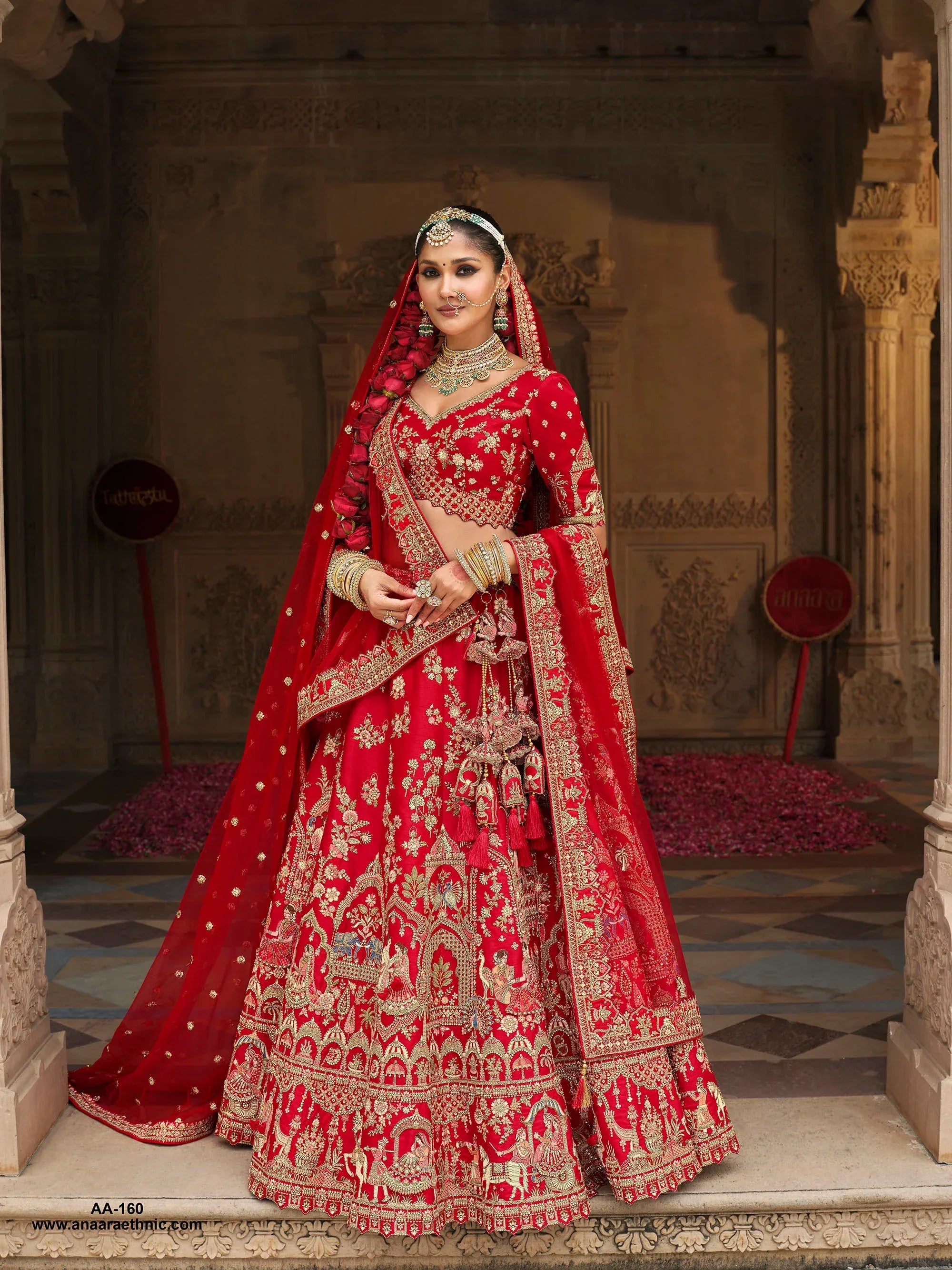 Nayoora Luxe Royal Crimson Red Heritage Doli Work Bridal Silk Lehenga - Nayoora