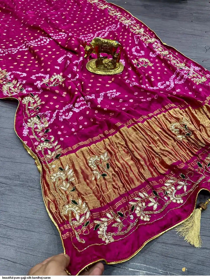 Nayoora Hand Bandhani Pure Gajji Silk Saree