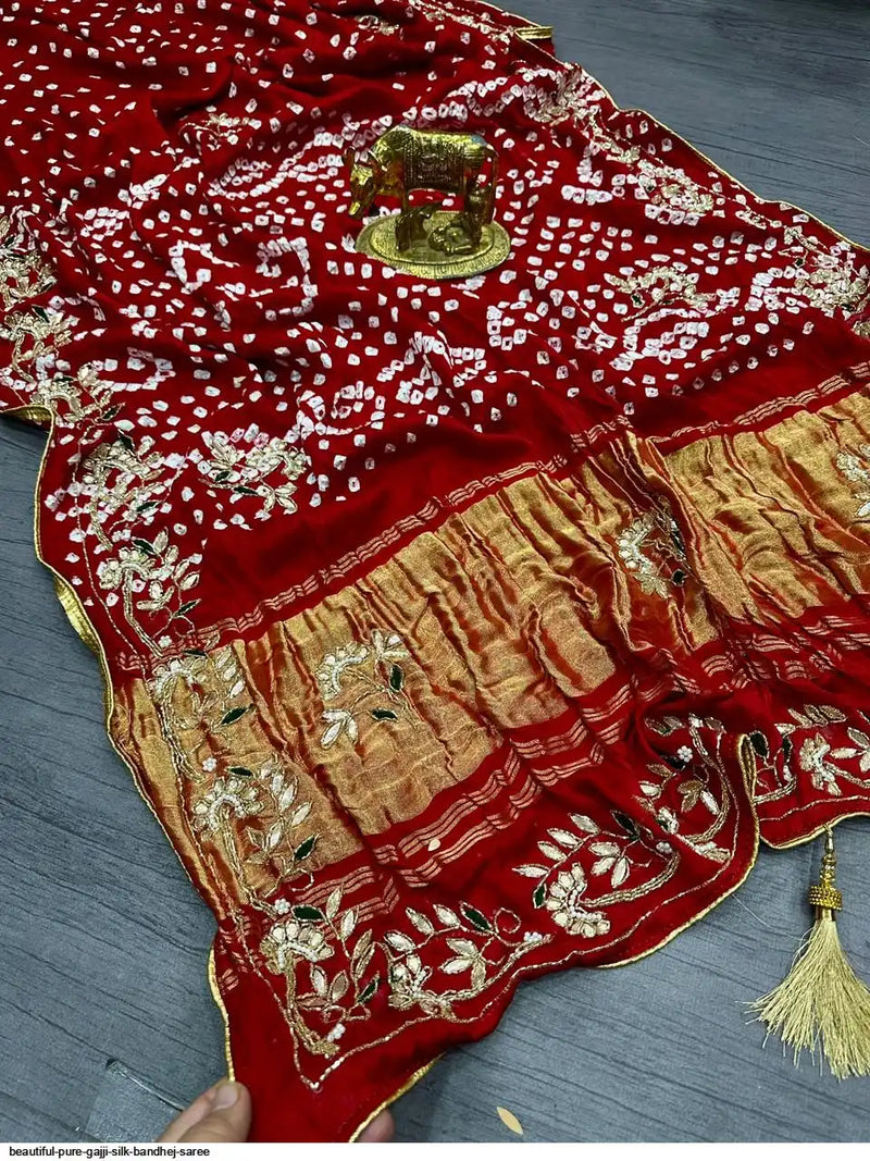 Nayoora Hand Bandhani Pure Gajji Silk Saree