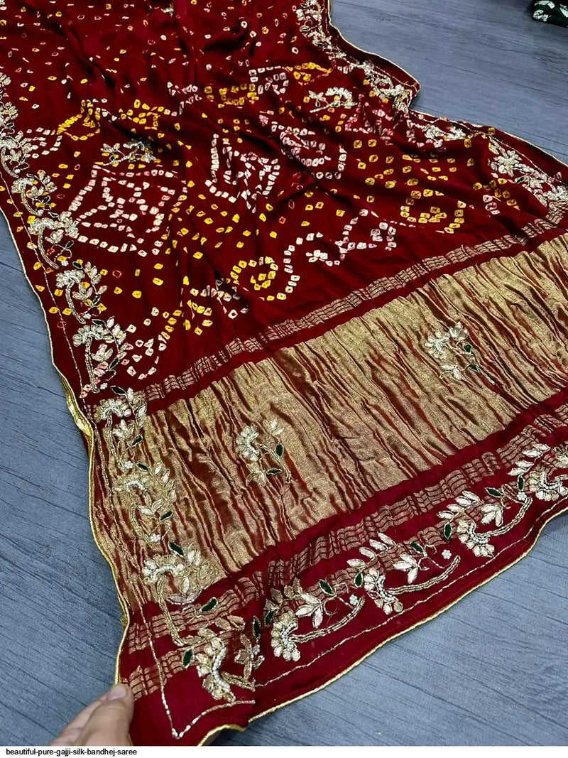 Nayoora Hand Bandhani Pure Gajji Silk Saree