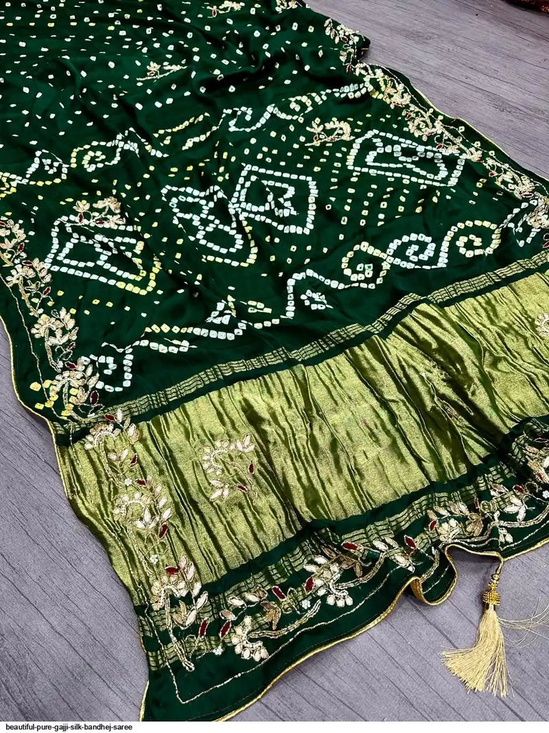 Nayoora Hand Bandhani Pure Gajji Silk Saree