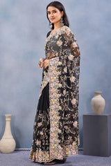Nayoora Black Net Embroidered Designer Saree