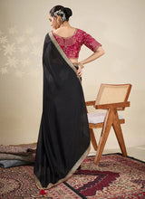Nayoora Black Vichitra Silk Embroidered Zari Saree with Rani Pink Blouse