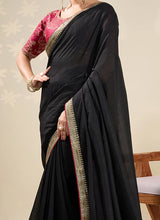 Nayoora Black Vichitra Silk Embroidered Zari Saree with Rani Pink Blouse