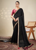 Nayoora Black Vichitra Silk Embroidered Zari Saree with Rani Pink Blouse