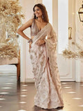Blush Pink Satin Organza Saree – Heavy Sequin Embroidery - Nayoora