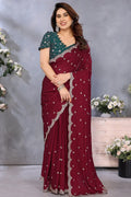 Nayoora Burgundy Royale Silky Crush Saree with Scalloped Border