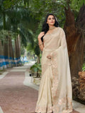 Cream Organza Saree – Sequin & Arco Cutwork Border - Nayoora