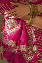 Nayoora Dark Hot Pink Silk Gota Patti Embroidered Designer Saree