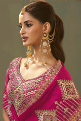 Nayoora Dark Hot Pink Silk Gota Patti Embroidered Designer Saree