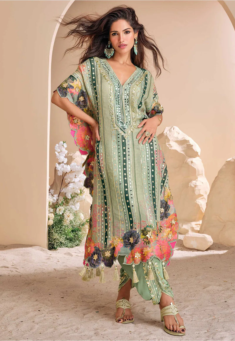 Nayoora Emerald Bloom Embellished Kaftan Suit Set
