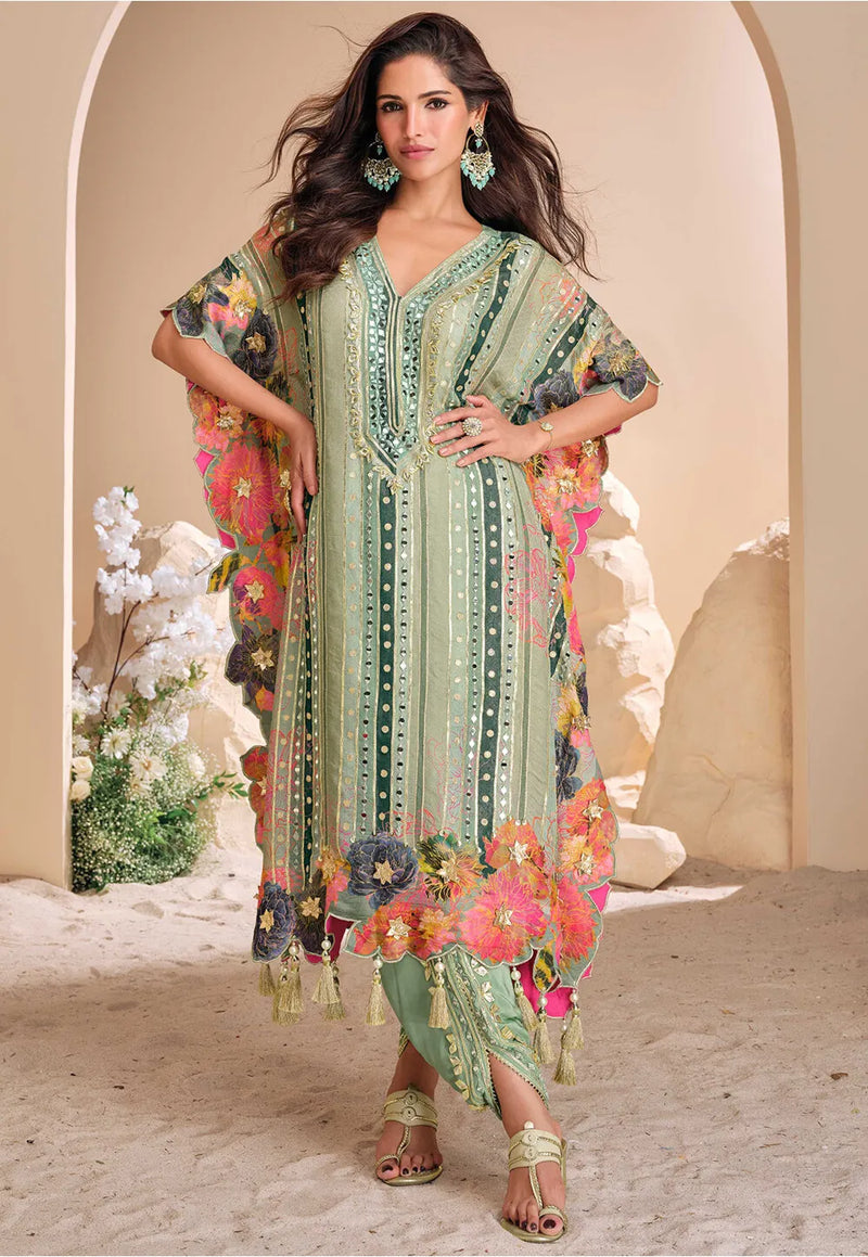 Nayoora Emerald Bloom Embellished Kaftan Suit Set