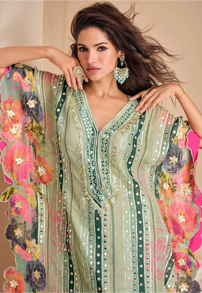 Nayoora Emerald Bloom Embellished Kaftan Suit Set