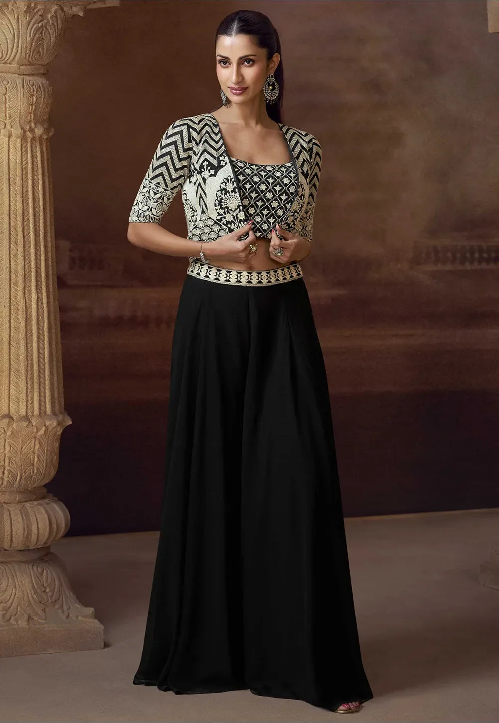 Nayoora Luxe Burnished Copper Real Mirror Work Jacket Style Chinnon Co-Ord Set - Nayoora