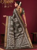 Nayoora Olive Green Zari Printed Silk Blend Saree