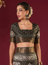 Nayoora Olive Green Zari Printed Silk Blend Saree