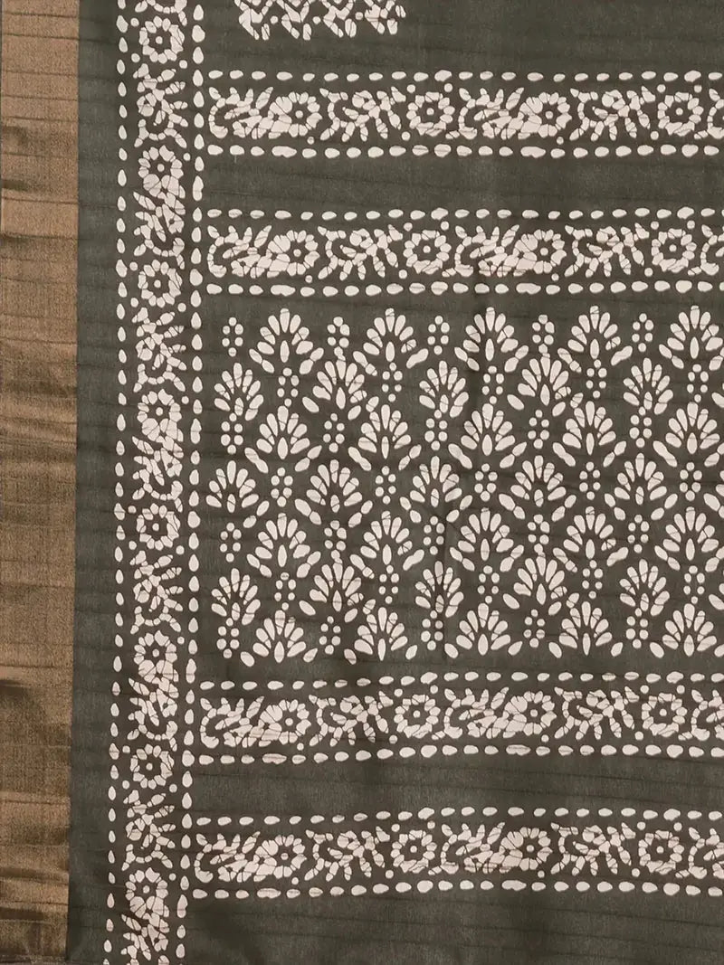 Nayoora Olive Green Zari Printed Silk Blend Saree