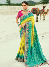 Nayoora Aqua Lime Ombre Georgette Embroidered Saree