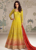 Nayoora Luxe Yellow & Orange Ombre Embroidered Georgette Gown Set - Nayoora