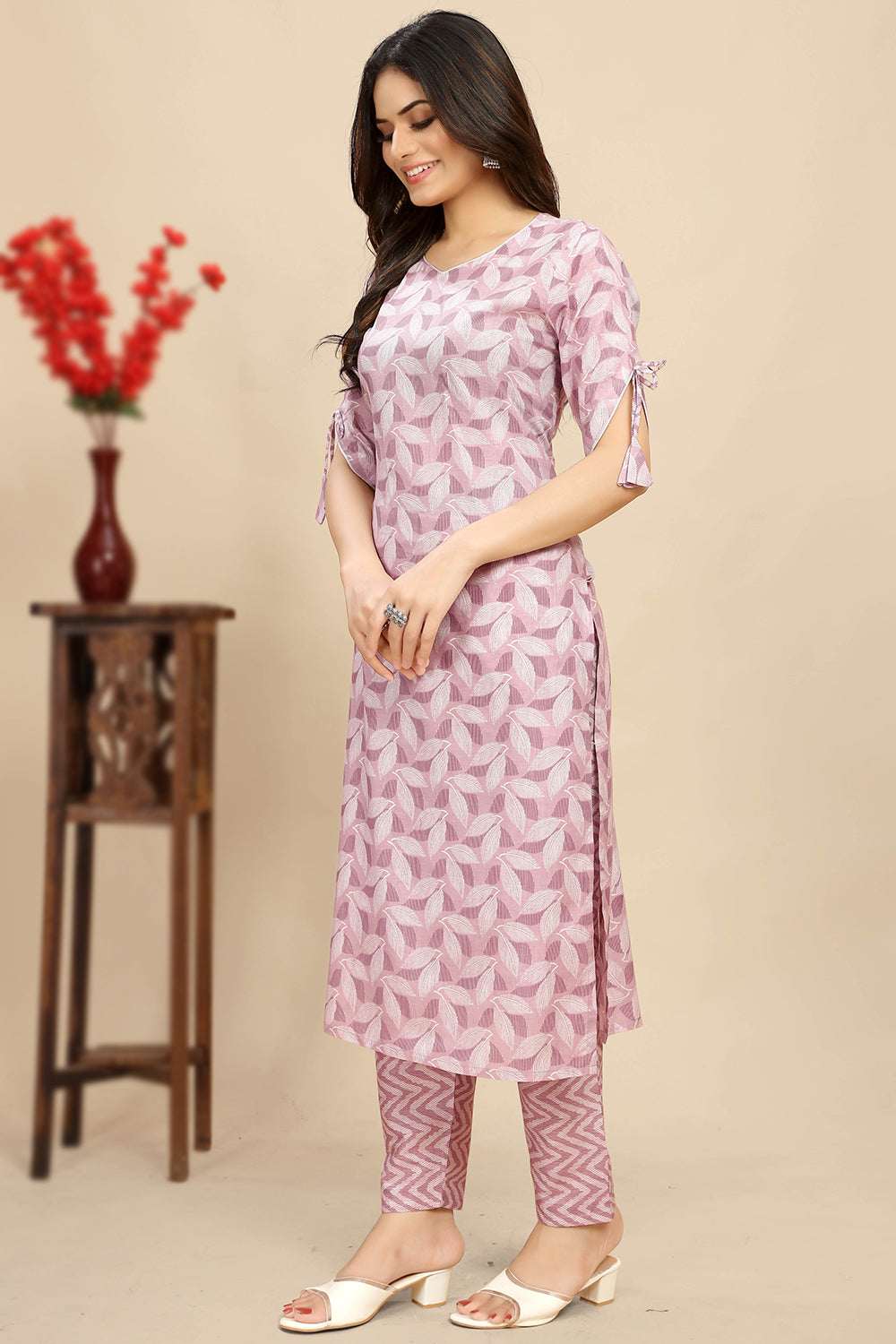 Nayoora Lavender Printed Cotton Kurta Pant Set