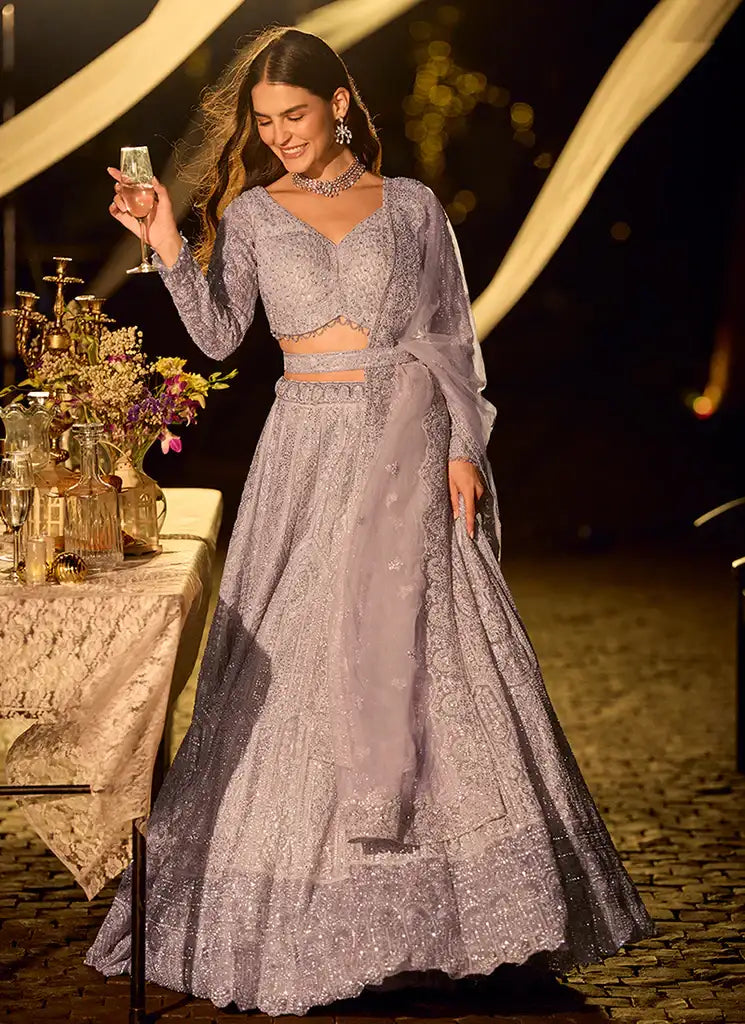 Nayoora Riyaasat Lilac Swarovski Net Lehenga