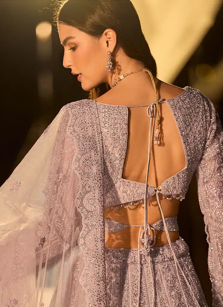 Nayoora Riyaasat Lilac Swarovski Net Lehenga