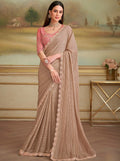 Nayoora Luxe Metallic Champagne Striped Saree with Pink Designer Blouse - Nayoora