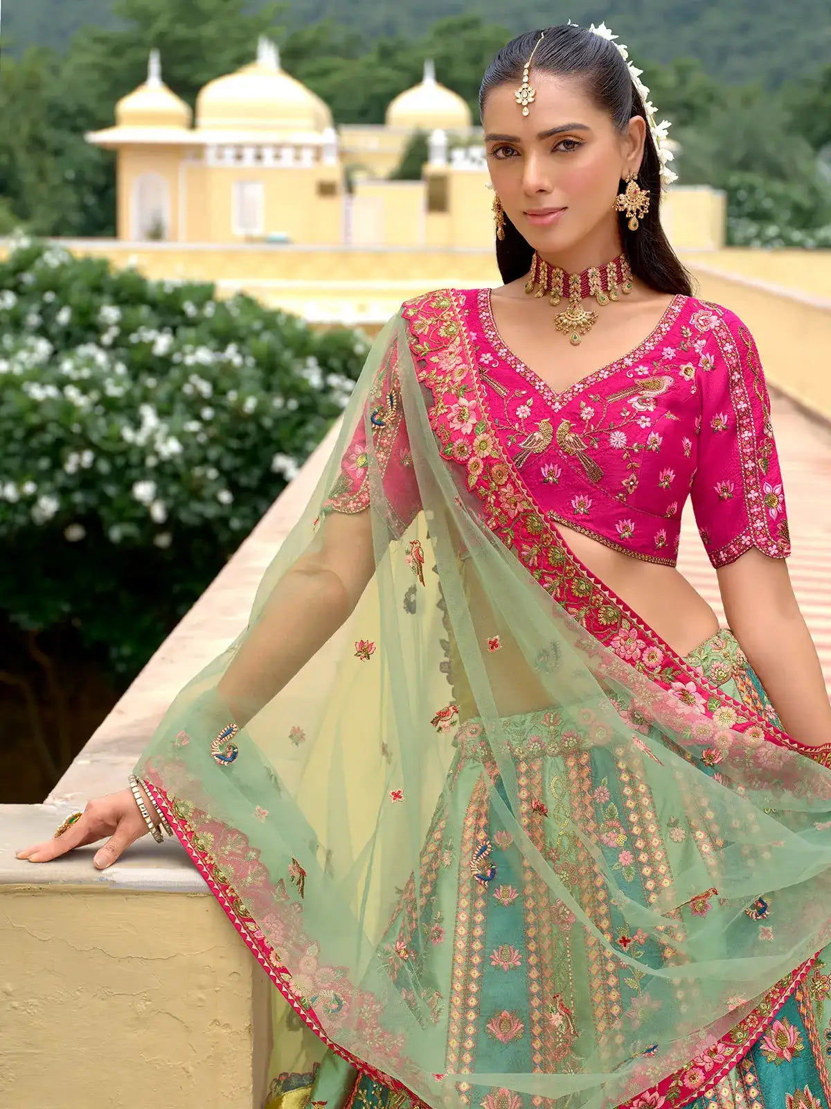 Nayoora Celestia Mint & Magenta Lehenga
